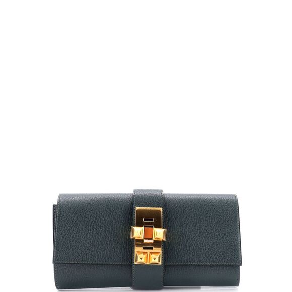 Hermes Medor Clutch Chevre Mysore 23 Green - Picture 1 of 7